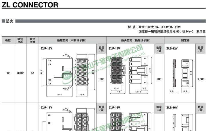 千金电子 JST原厂 线对线连接器 空中对接 塑料插片 ZLS-16V 现货
