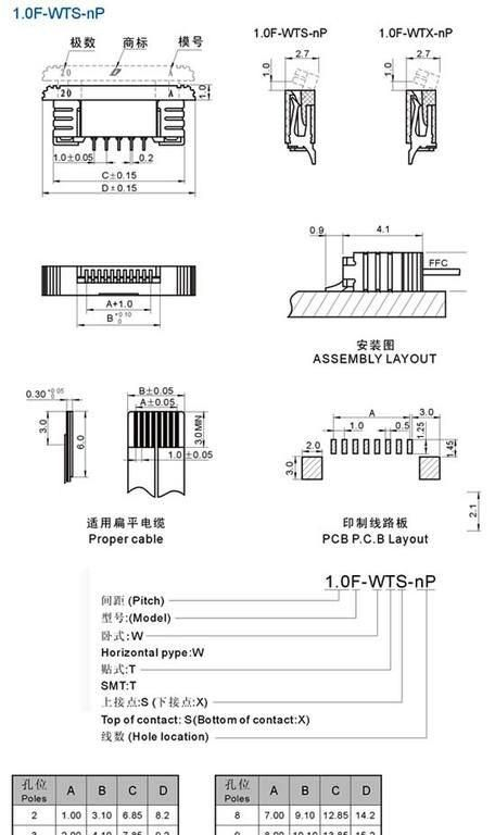 FPC1.0F-WTS/X扁平电缆连接器 1.0间距卧贴 扁平线缆定做
