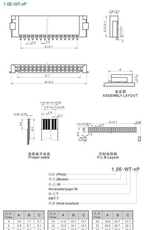 FPC1.0E-WT扁平电缆连接器 1.0卧贴 扁平线定做
