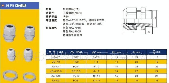 供应长罗纹PG11电缆防水接头（加长型）