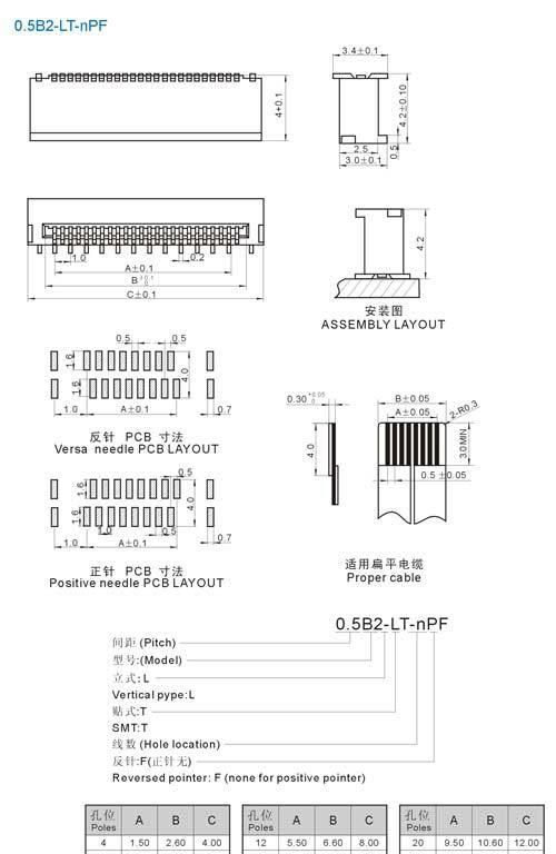 FPC0.5B2-LT电缆连接器 0.5mm立贴 扁平线定做