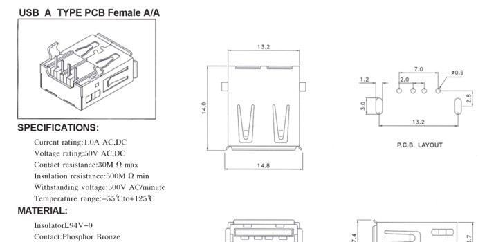 A型弯针焊板USB插座/usb-ar