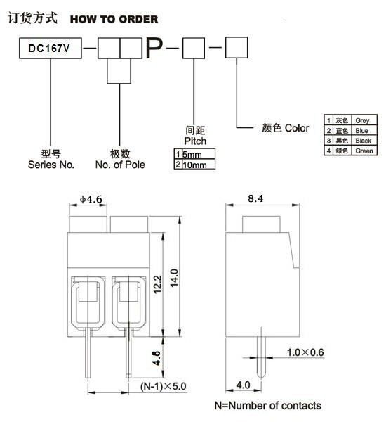 供应欧式弹片型DC167V-5.0PCB接线端子