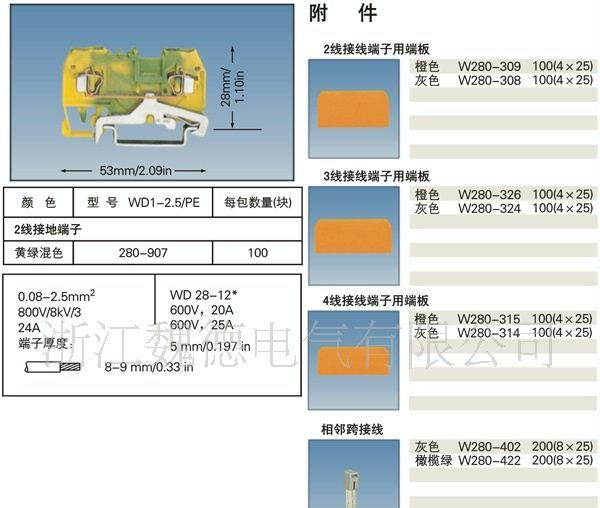 供应笼式弹簧夹持式的轨装接地端子正面接线WD系列