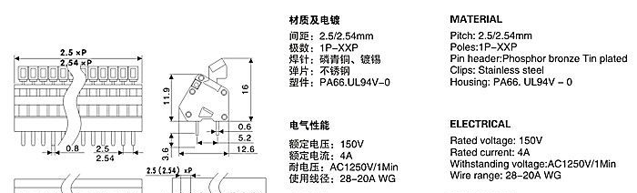 供应弹簧式KF240-52.5/2.54免螺丝接线端子(图)