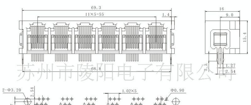 RJ45连接器SC229-5225 6P 1×6