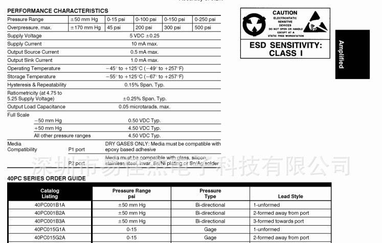 40PC系列压力传感器 40PC015G2A