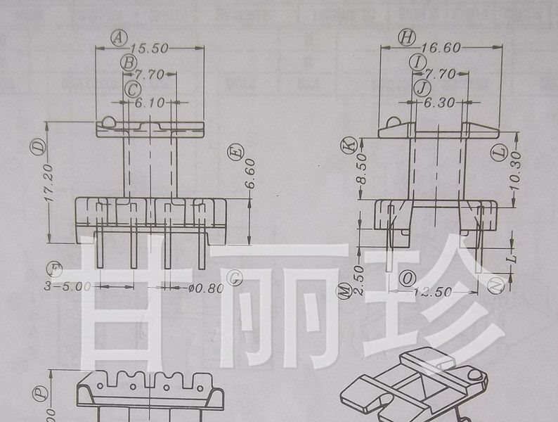 磁芯骨架 EE22 EI22 立式4+4针尺寸图 YT-2207