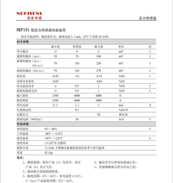 压力传感器 15Psi 表压