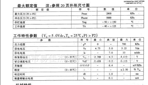 压力传感器 MPX5700DP
