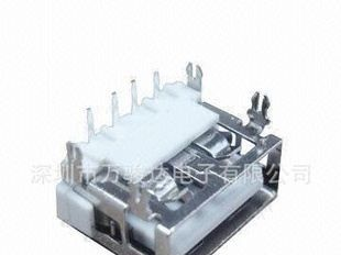 USB连接器，卧式短体USB，有卷边，四固定脚
