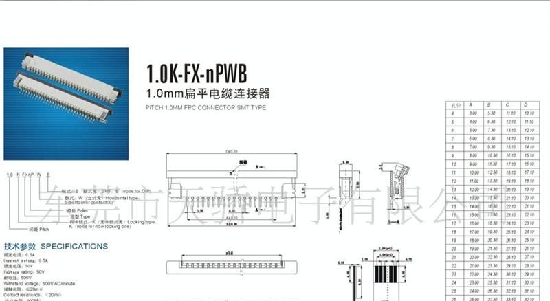 产销FPC连接器:1.0mm卧式下接