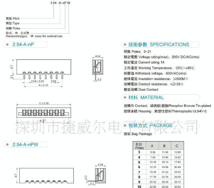 供应FFC/FPC连接器+2.54间距