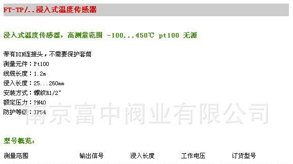 供应Siemens西门子 FT-TP/..浸入式温度传感器