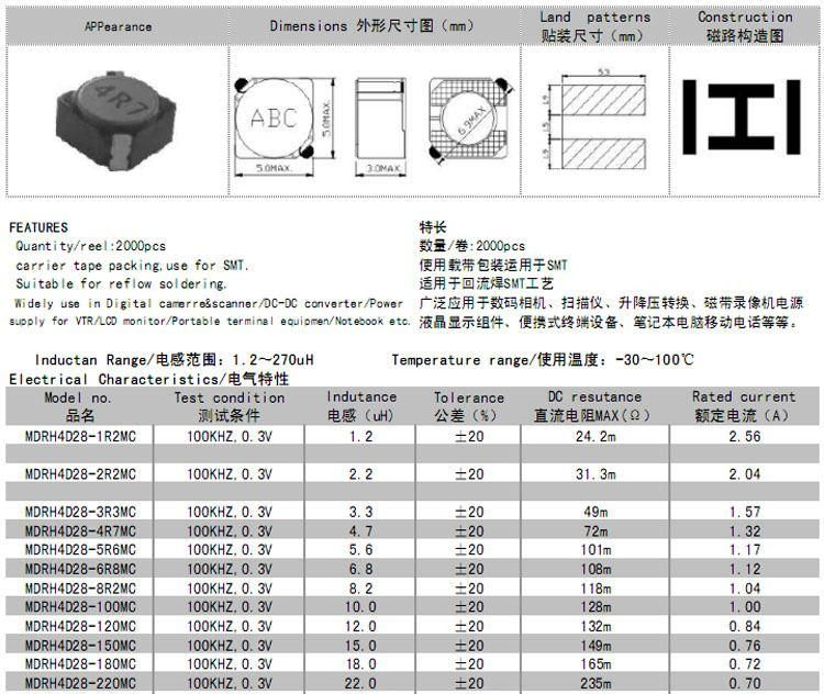 电感MDRH4D28 3R3 3.3UH 贴片电感 环保质量
