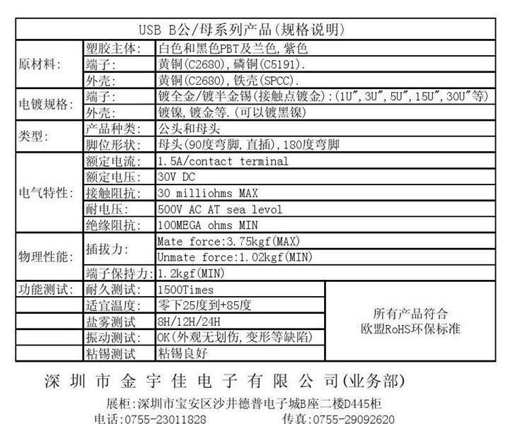 供应电脑USB连接器 USB B母连接器（质优价平）