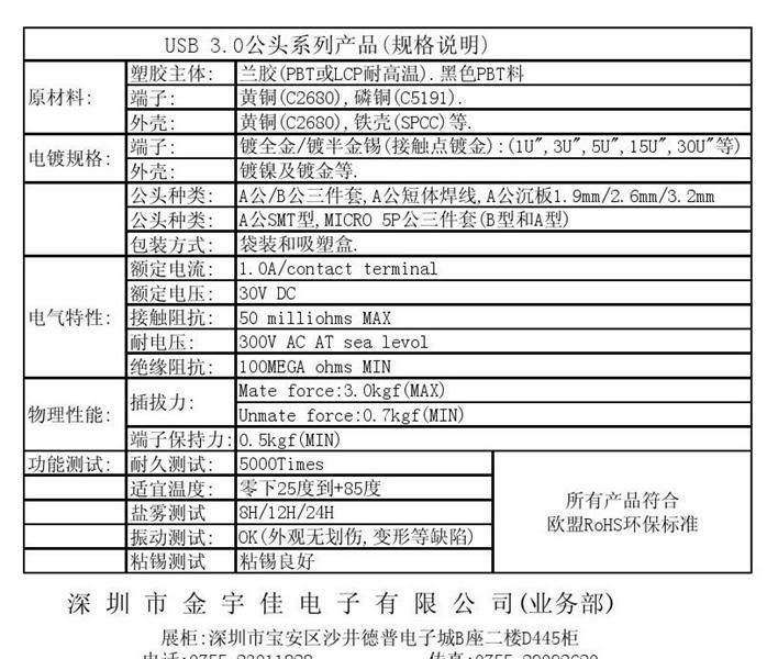 供应USB3.0连接器，USB3.0公头（质优价平）