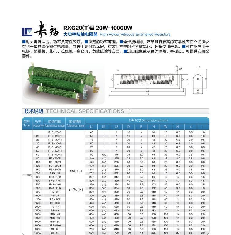 军工生产 提供大功率被漆电阻器 绿色涂漆 RXG20 20W-10000W