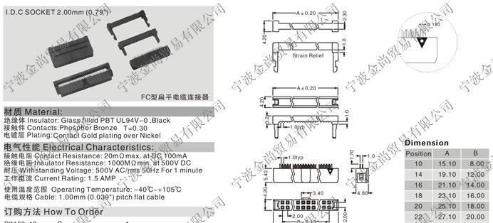 FC扁平线缆连接器FC-24P芯2.00MM间距 2.0FC型
