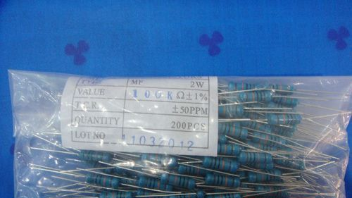 供应高精密金属膜电阻插件散装 2W MF 100K