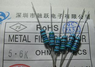 金属膜电阻 1W  5.6K   5K6   5.6Kohm  5.6k欧姆 ±1%  插件