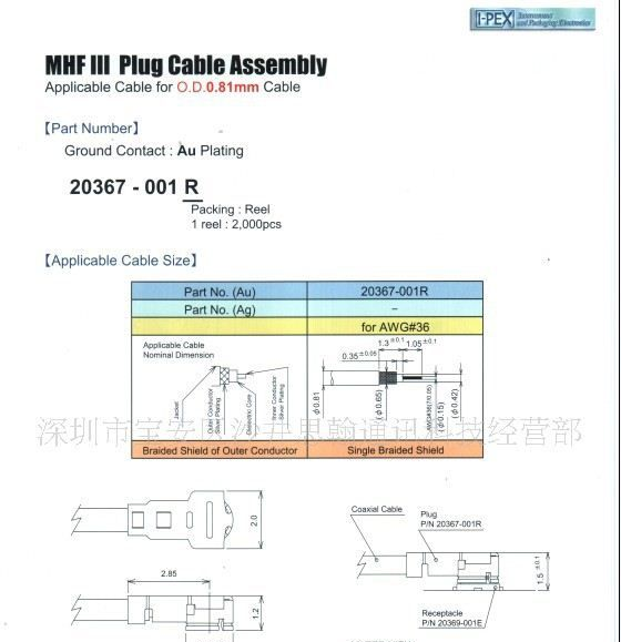 供应IPEX原厂三代-0.81电缆连接器