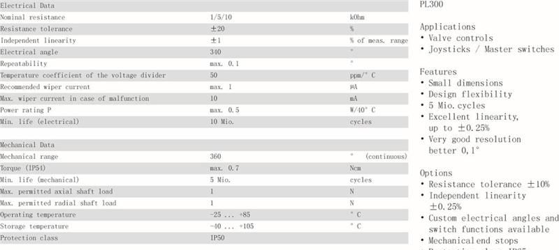 PL300，瑞士CONTELEC角度传感器,CONTELEC电位器