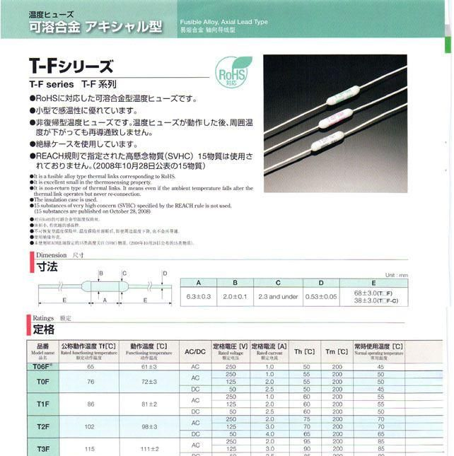 【一级代理】L-F系列，T-F系列，日本田村（TAMURA）温度保险丝管