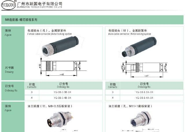 生产M8连接器，M8接插头，M8传感器插头-4针不带电缆直头
