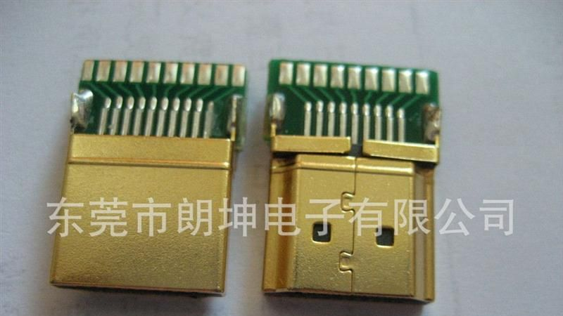 HDMI 19PIN锌合金公头连接器带PCB板