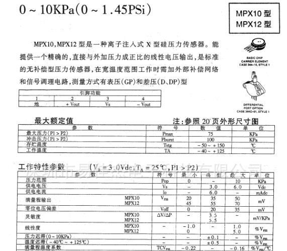 热卖FREESCALE压力传感器 MPX10DP