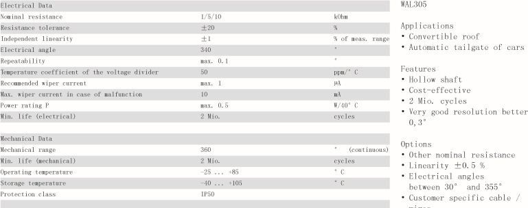 WAL300,瑞士CONTELEC角度传感器,WAL305，CONTELEC电位器