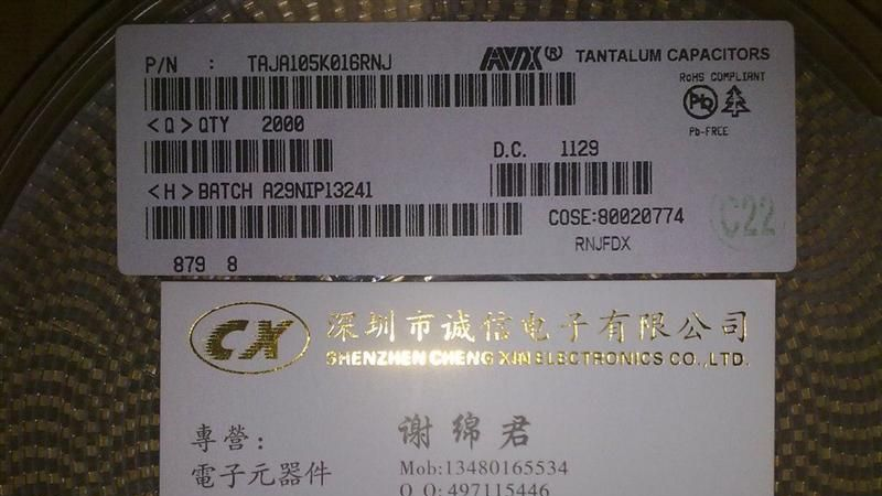 钽电容3216  A 型1UF/105K 16V   AVX 价格优势 大量现货样品可出