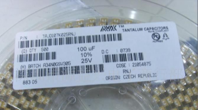 代理AVX贴片钽电容TAJD107K025RNJ