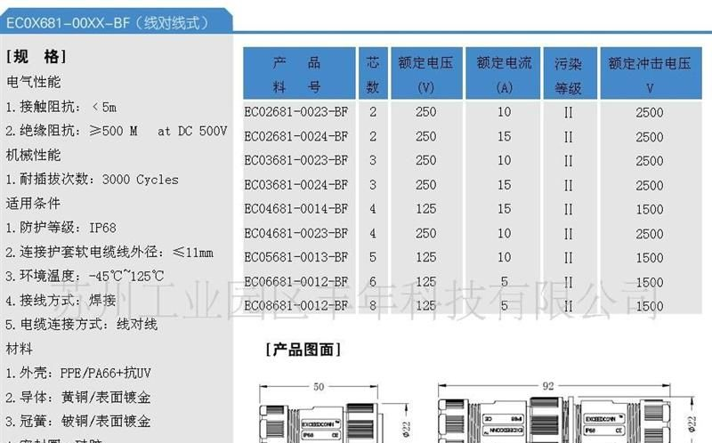 IP68防水连接器圆形工业电线电缆连接器2,10A