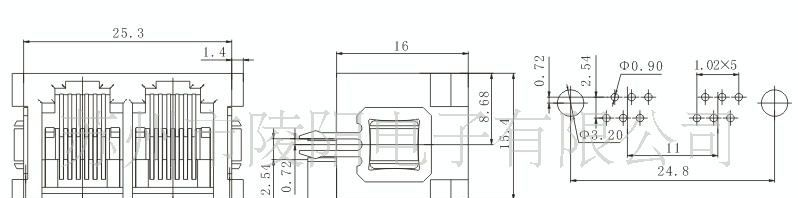 RJ45连接器SC222-5225 6P 1×2