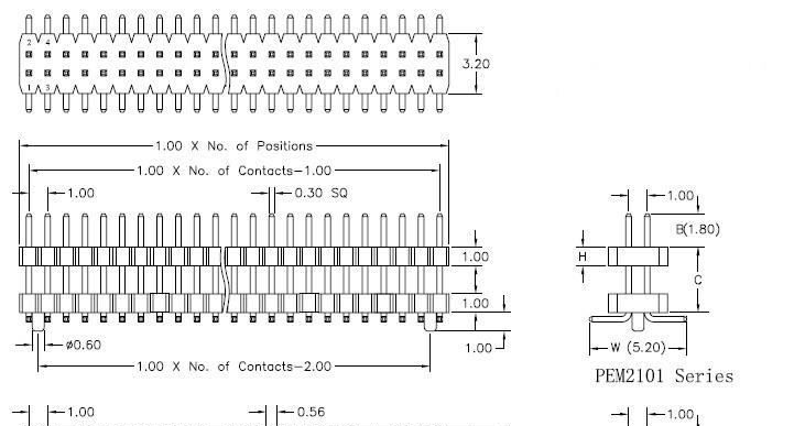 1.0mm 双排双塑 SMT