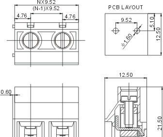 供应遥控器接线端子/PCB线路板端子/DG950-9.5，绿色尼龙PA66端子