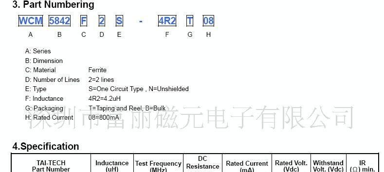 供应Tai-tech台庆原厂WCM5842系列贴片共模电感产品
