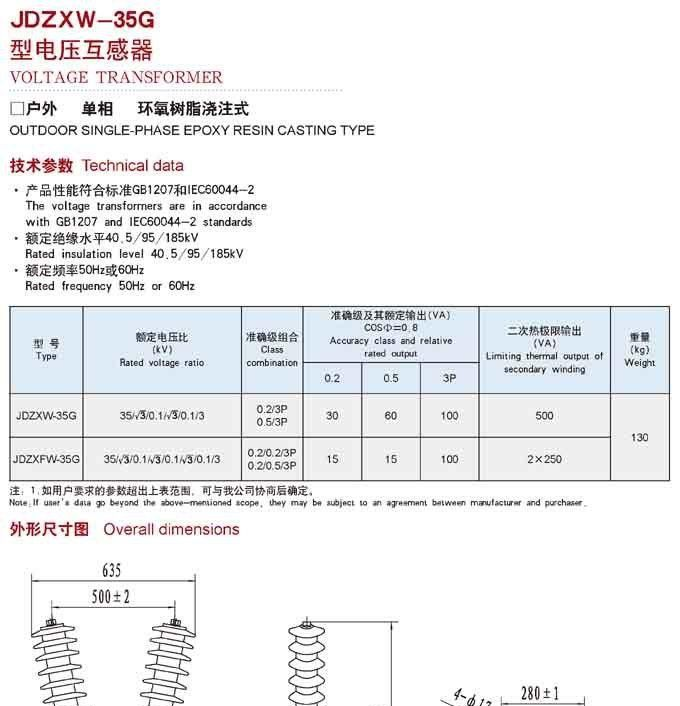 供应JDZXW-35G型电压互感器