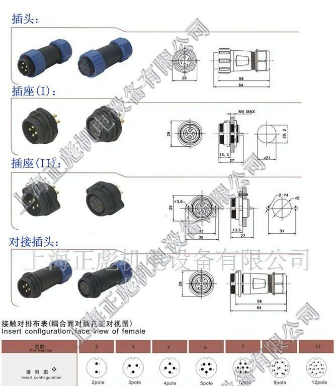 供应塑料防水连接器P21,航空插头插座