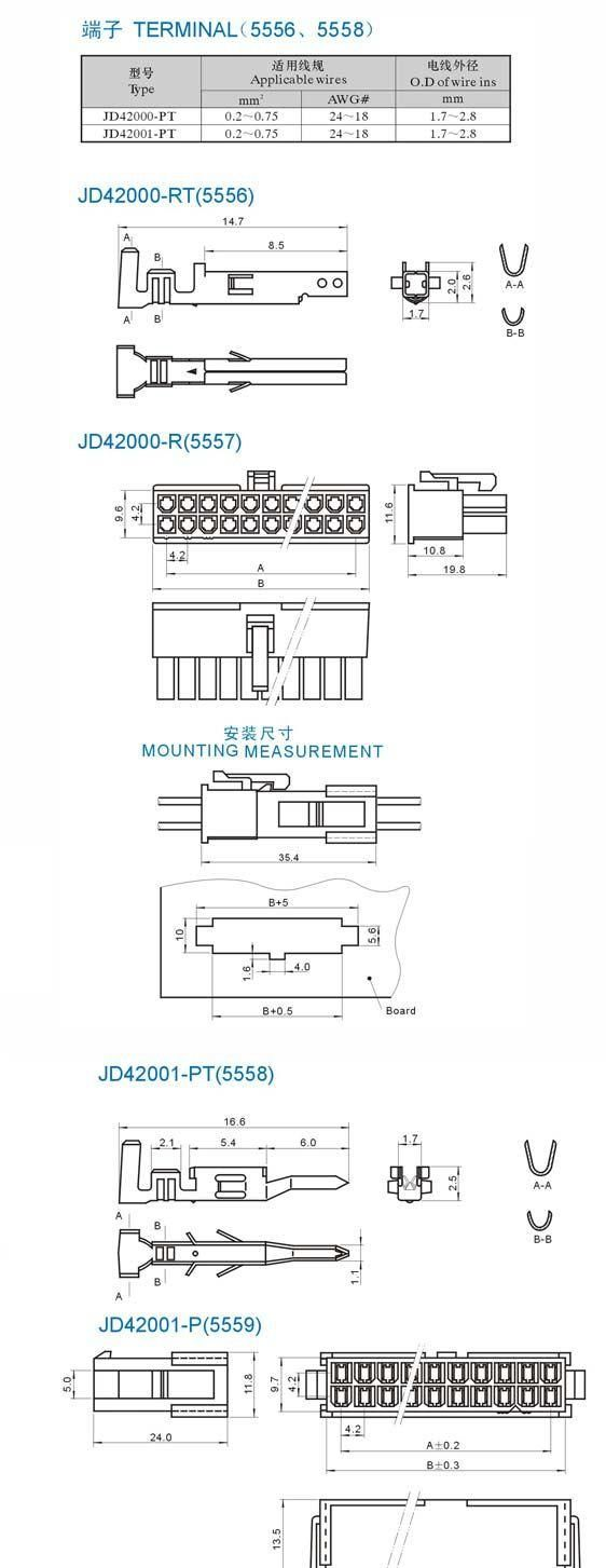 供应5557-5559间距条形连接器