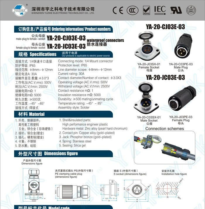 供应LED显示屏航插，防水防尘航空插头、插座，自动化工业连接器