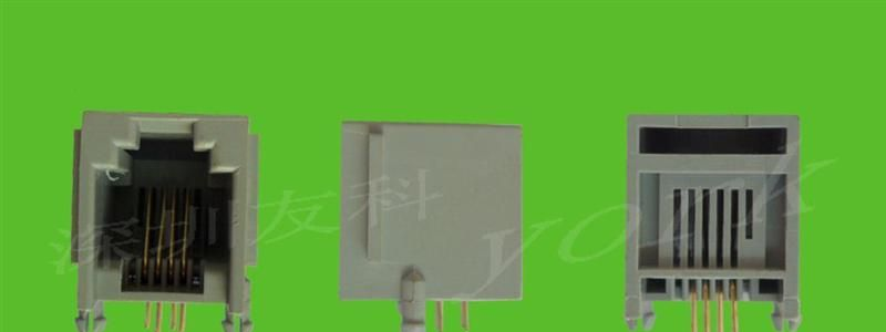 RJ45网口，RJ11电话插座623PCB 6P4C灰有耳