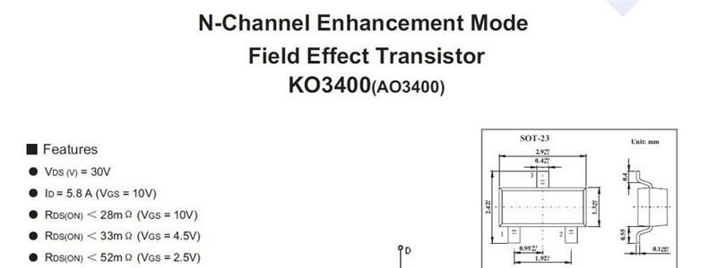 科信 场效应管  KO3400/AO3400   SOT23