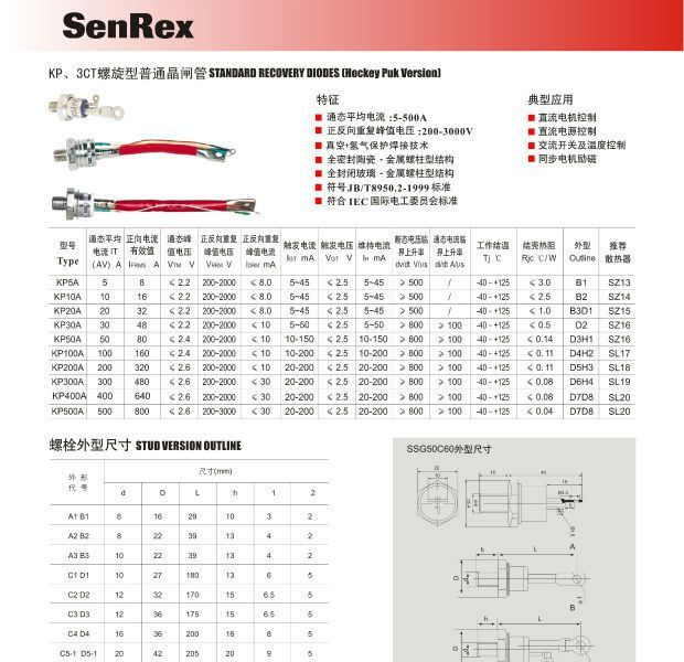 厂家批发螺旋式可控晶闸管KP50A 1200V