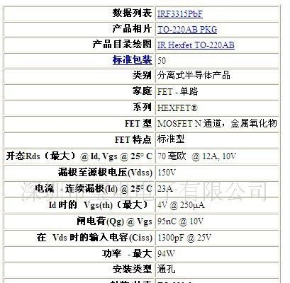 供应IR场效应管，IRF3315
