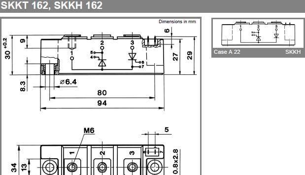 供应SKKH 162/16E西门康单向可控硅156A,1600V