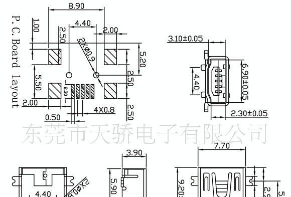 生产USB插座:迷你USB-5P贴片