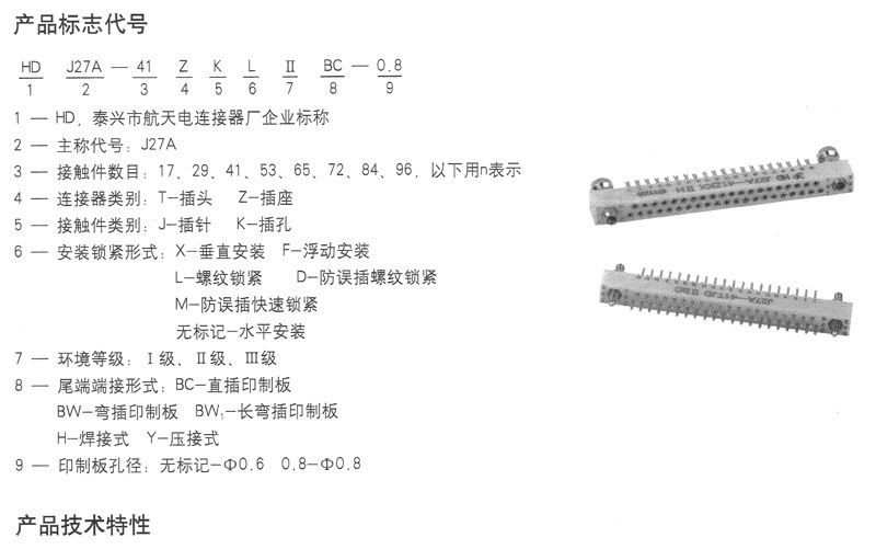 供应J27A系列矩形电连接器